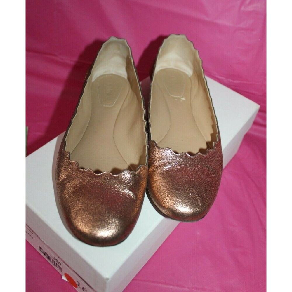 Chloe Pink Gold Ballerina Shoes Scalloped Ballet Flats IA012 Size 36.5 Women's 6